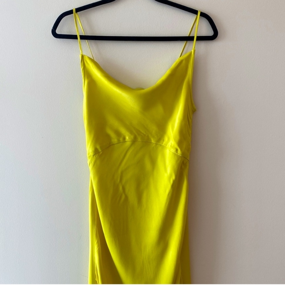 Anthropologie Elyse Chartreuse Silky Slip Midi Dress - Picture 3 of 6